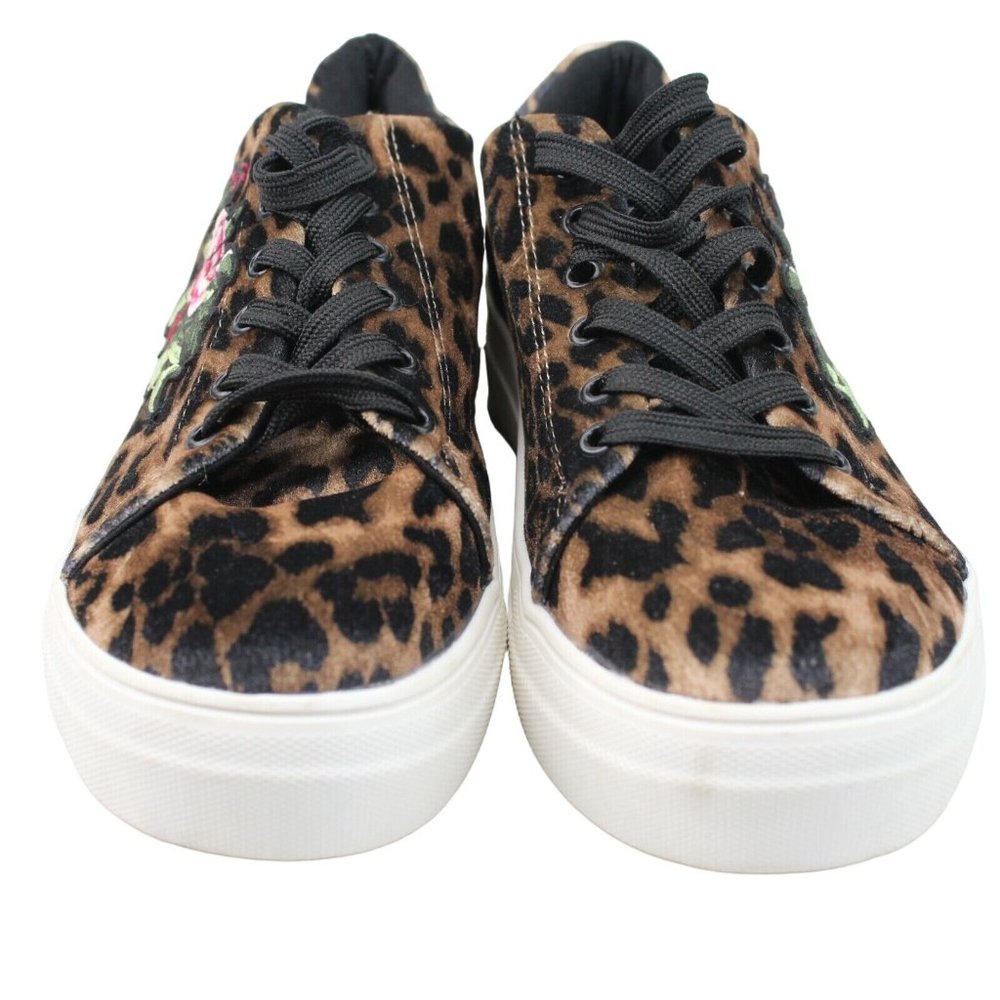 Madden Girl Addie Sz 9M Leopard Print Suede Rose Embroidered Laces Tennis Shoes - Picture 4 of 11